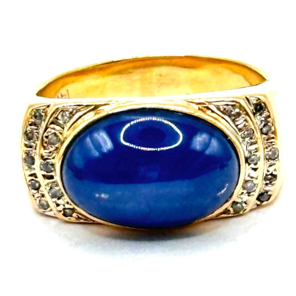 14K Yellow Gold Mens Ring with Diamond Chips / Star saphire stone Size 8.5